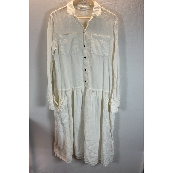 Tomas Maier Dresses & Skirts - Tomas Maier Ivory Italy‎ 100% linen drop waist shirt midi dress minimalist 8